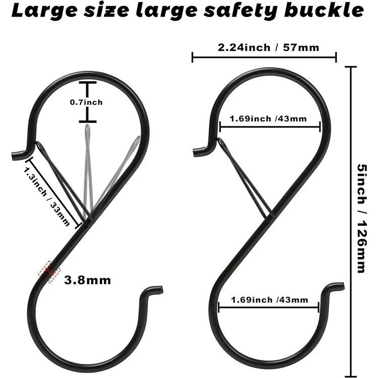 5/10/20 PCS S Hooks with Safety Buckle, Heavy Duty Metal S Shaped Hooks for Hanging Plants, Kitchen Utensil, Clothes, Pot,etc.