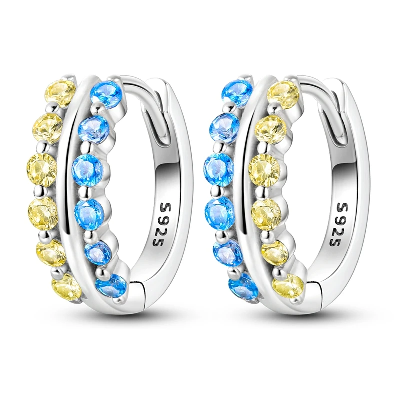 

925 Sterling Silver Earrings Women Sparkling Two-tone Zirconium Hoop Earring For Anniversary Wedding Jewelry Gifts