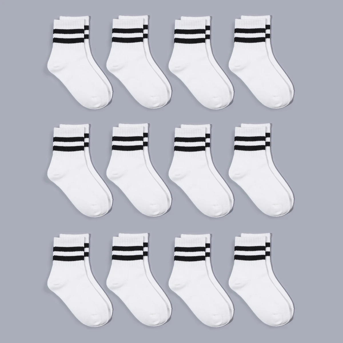 12 pairs of striped Preppy Crew children\'s socks - unisex fashionable solid color striped pattern round neck socks