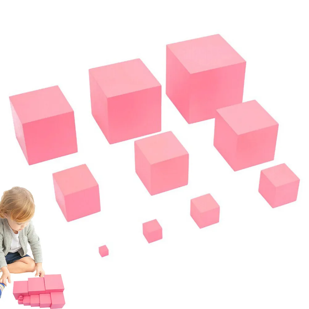 

Pink Tower Wooden Montessori Learning Material for Preschool Kids Visual Discrimination Size Recognition Decimal System