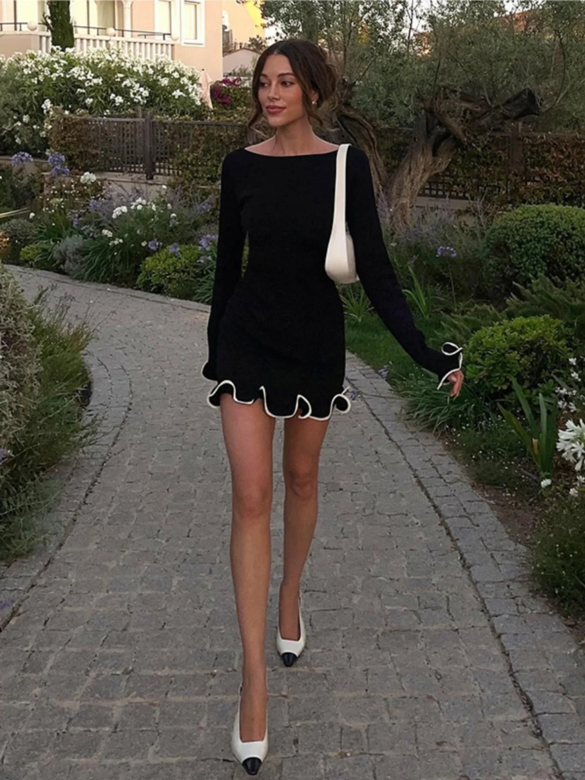 Dresses Womens Vacation Autumn Winter Long-Sleeved Artistic Geometric Structured Three-Dimensional Diagonal Asymmetrical Oblique