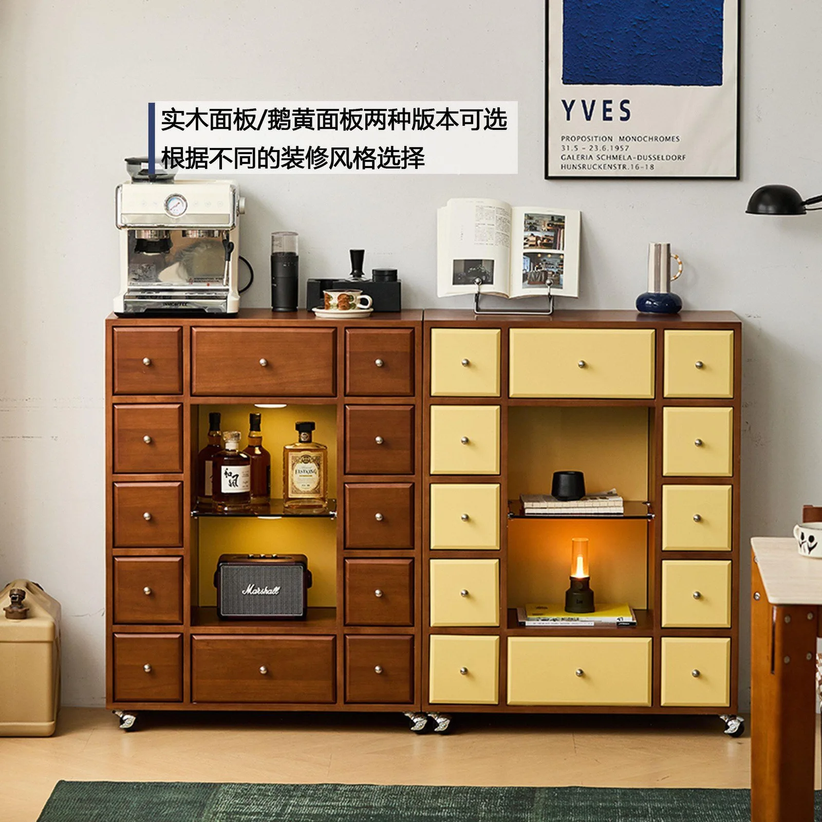 Solid wood living room chest chest bedroom chest side cabinet storage display cabinet multi-grid