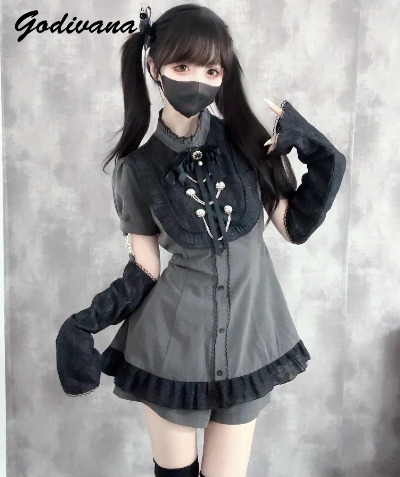 Japanese Mine Mass-Produced Shorts Suit Outfits 2024 New Summer Lolita Girl Women\'s Short Sleeve Slim Shirt Dress and Shorts