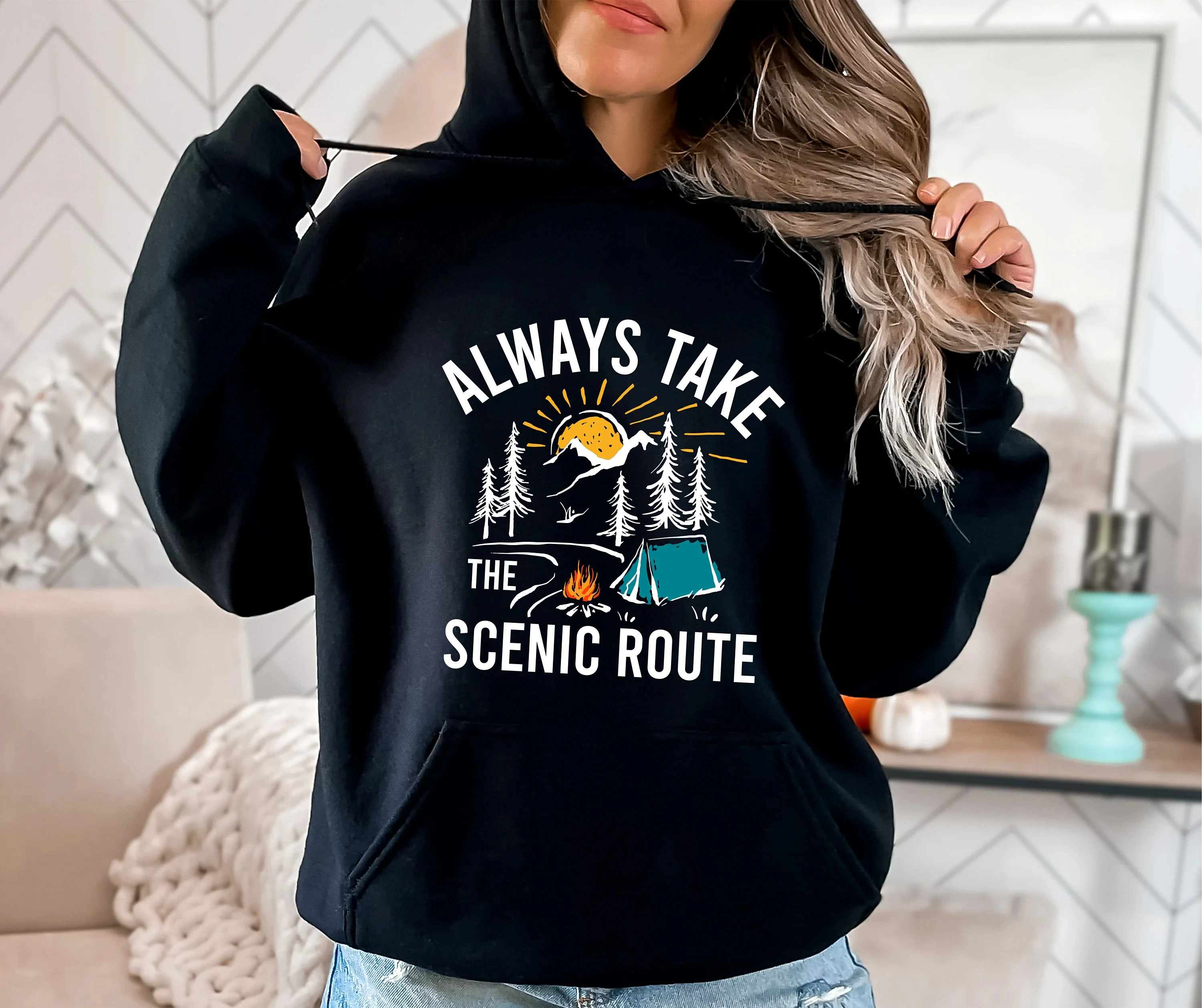 

Толстовка с капюшоном Always Take The Scenic Route, женская толстовка с длинными рукавами, пуловер, топы унисекс, высококачественная осенне-зимняя одежда