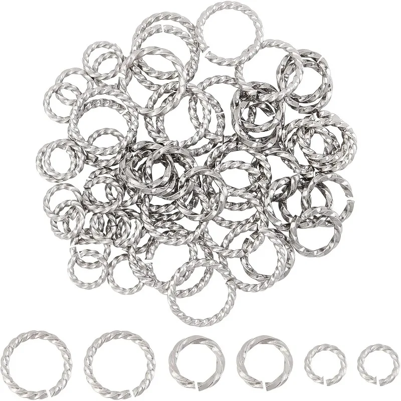 60pcs 6/8/10mm Twisted Open Jumps Stainless Steel Jump Rings Connectors Keychain Rings for DIY Bracelet