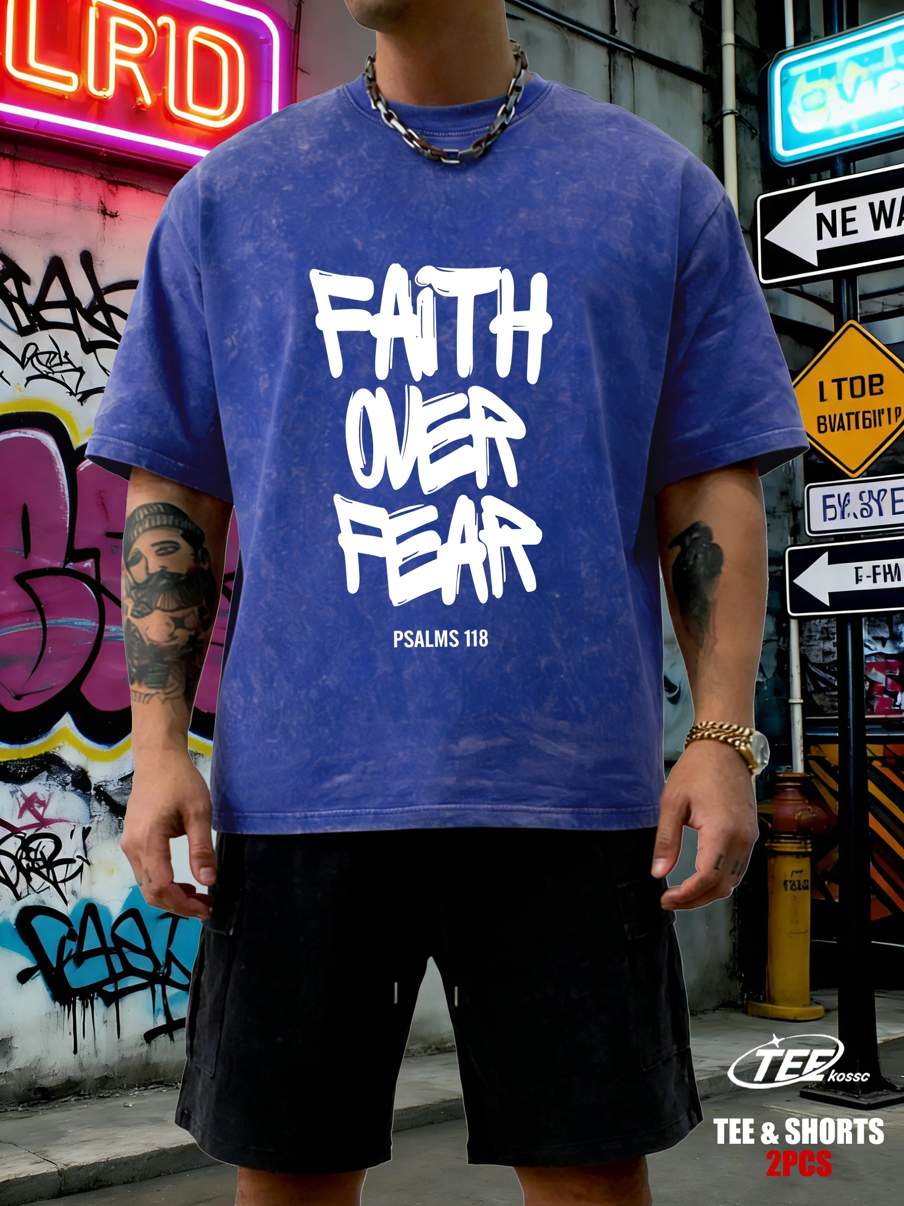 

Faith Over Fear Print Retro T-Shirts Summer Cotton Loose Men Shorts Set Comfortable Sportsuit Soft Washed Unisex Clothing