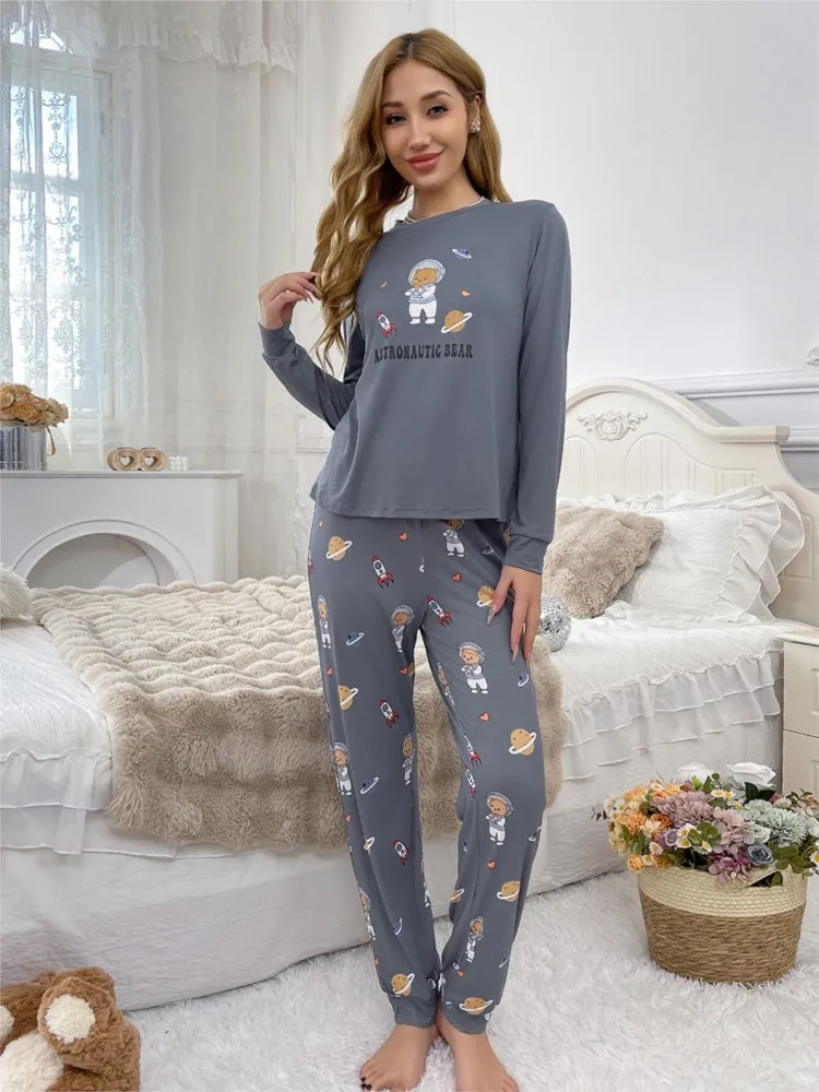Print pyjamapak lente herfst mode O-hals lange mouwen tops lange broek tweedelige set dames casual comfort nachtjapon outfit