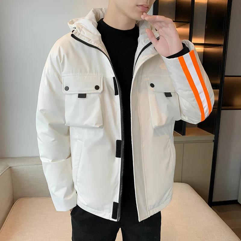 High Quality Men's Casual Warm Hooded White Duck Down Jackets 2024 Winter Streetwear Loose Puffer Coats Windproof Down Clothing