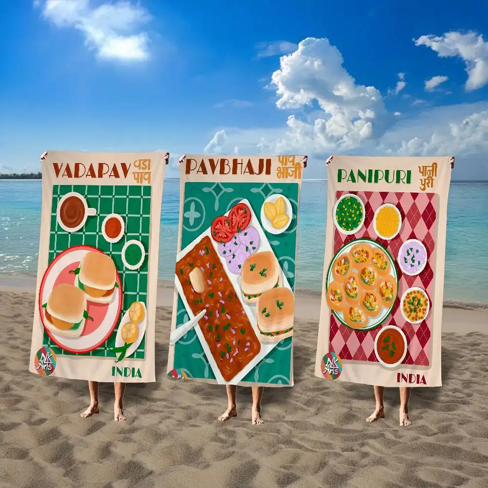 Toalla de Playa FOOD & KITCHEN, Toallas de Baño Coloridas para Niña, Microfibra de Secado Rápido, Personalizadas, Antiarena, para Playa, Yoga, Spa, Gimnasio, Piscina