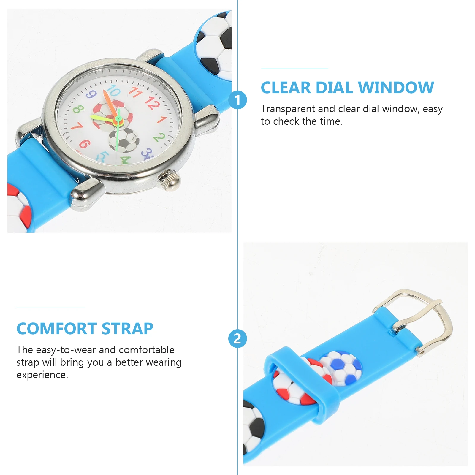 

Stylish Sports Soccer Ball Design Durable Cartoon Wristwatch Gift For Boys Girls Educational Time Learning Watch