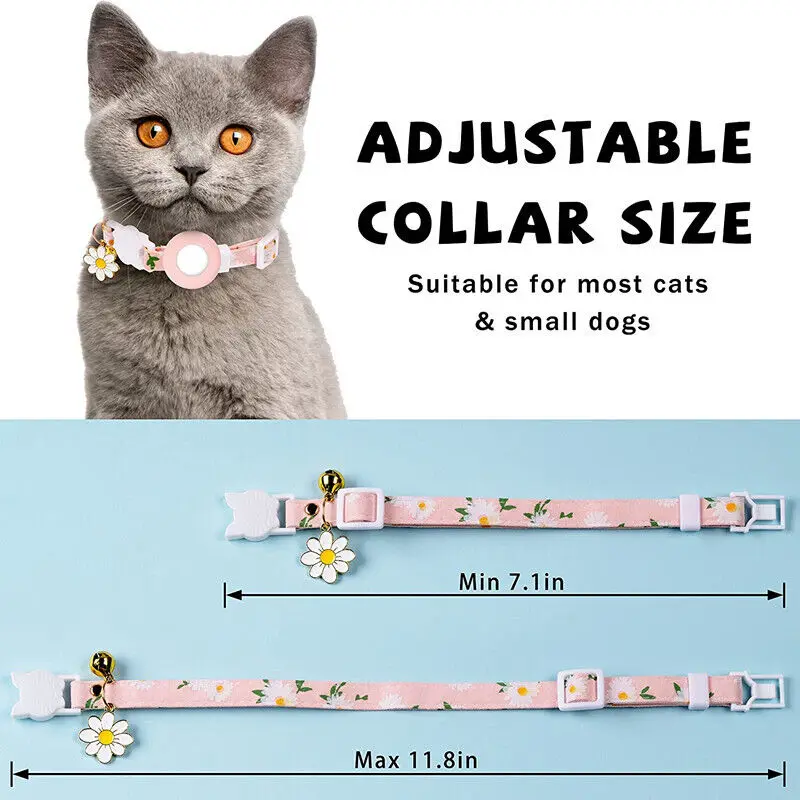 Puppy Dog Cat Daisy Flowers Pet Collar Necklace Case Cover Shell For Airtag With Bell + Film kitten accessories