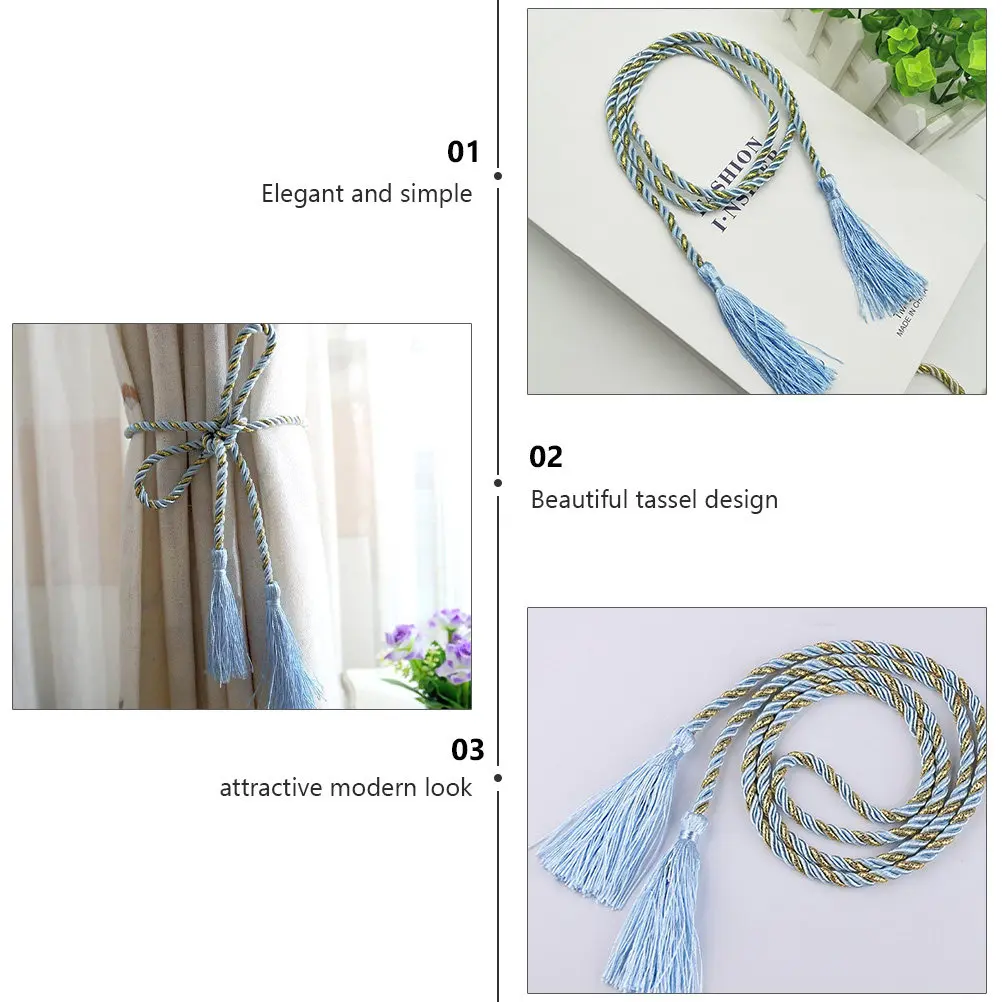 2Pcs Curtain Tiebacks Window Bandage Tassel Curtain Tie Rope Elegant Drapes Holder for Living Room Bedroom Office