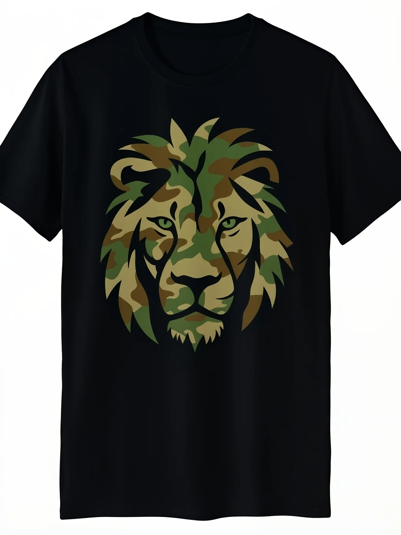 Men's T-shirt Men's Camouflage Lion Pattern TShirt Features a Camouflage Design in Green Brown Beige Gray and Black Perfect for Casual Outdoor Wear and Makes an Excellent Gift for Fathers Parties Beach SRetro American Retro Street Style