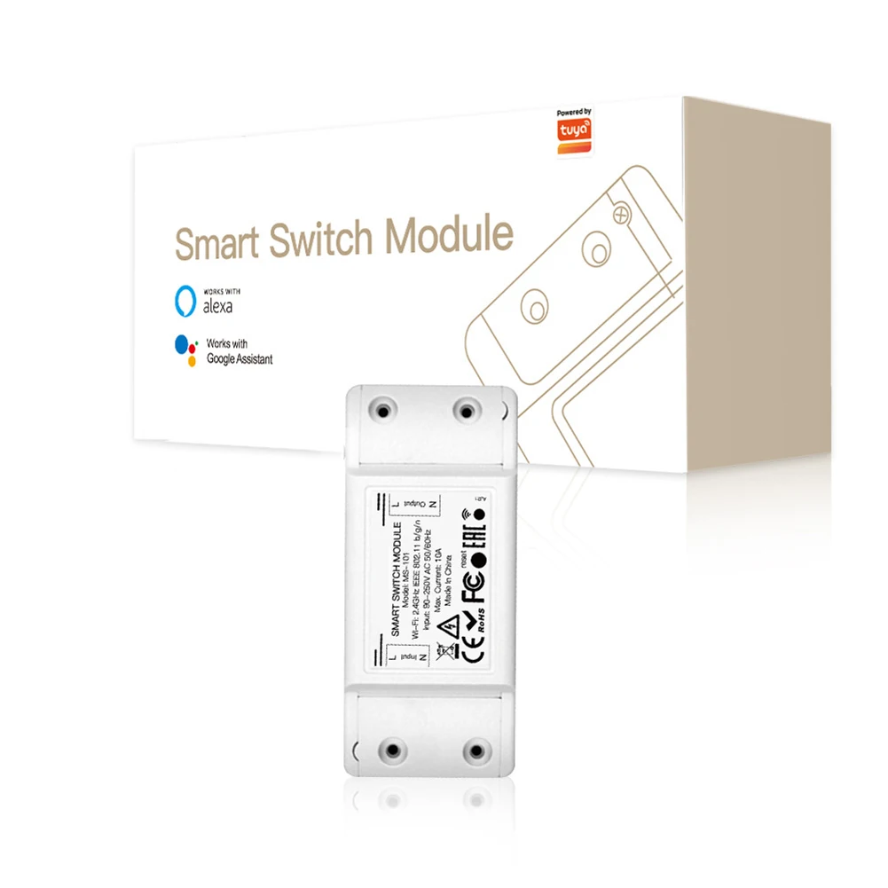For Tuya Certified 10A WiFi Smart Light Switch Single Pole with App Control and Voice Assistant Integration Support