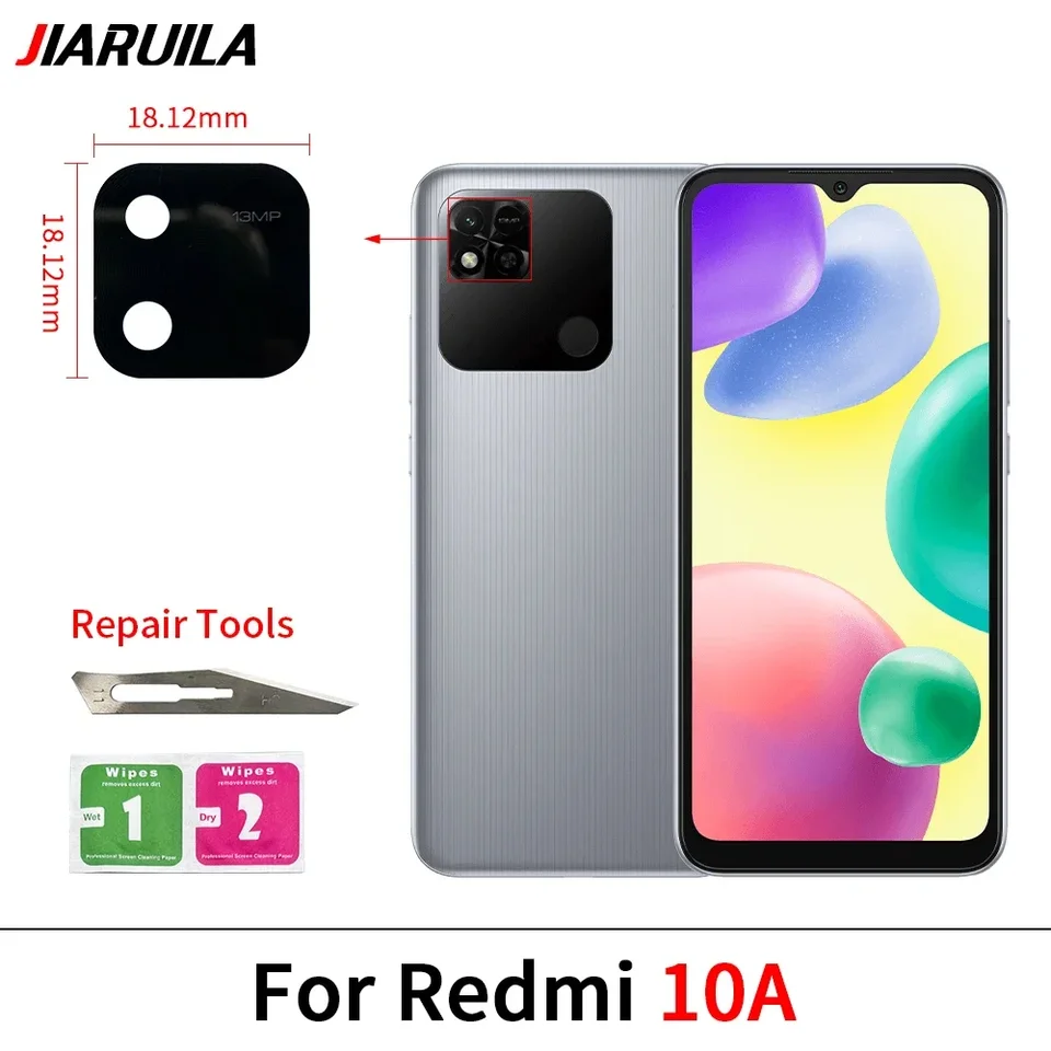Nuevo vidrio de cámara trasera con pegatina para Redmi 13C, 13, A1, A2, A3, 10, 5G, 10A, 12, 4G, 5G, 12C, 12 Lite 4