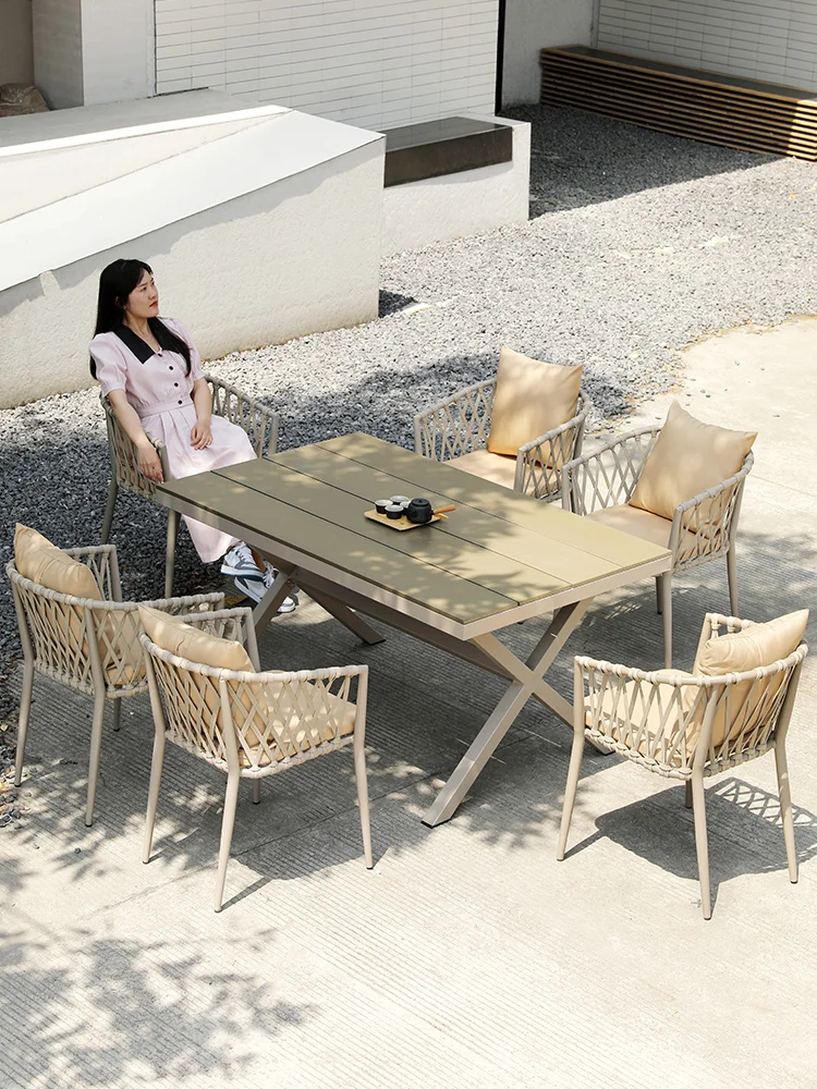 Outdoor leisure plastic wooden table and chair combination, outdoor waterproof, sunscreen, anti-corrosion wooden table