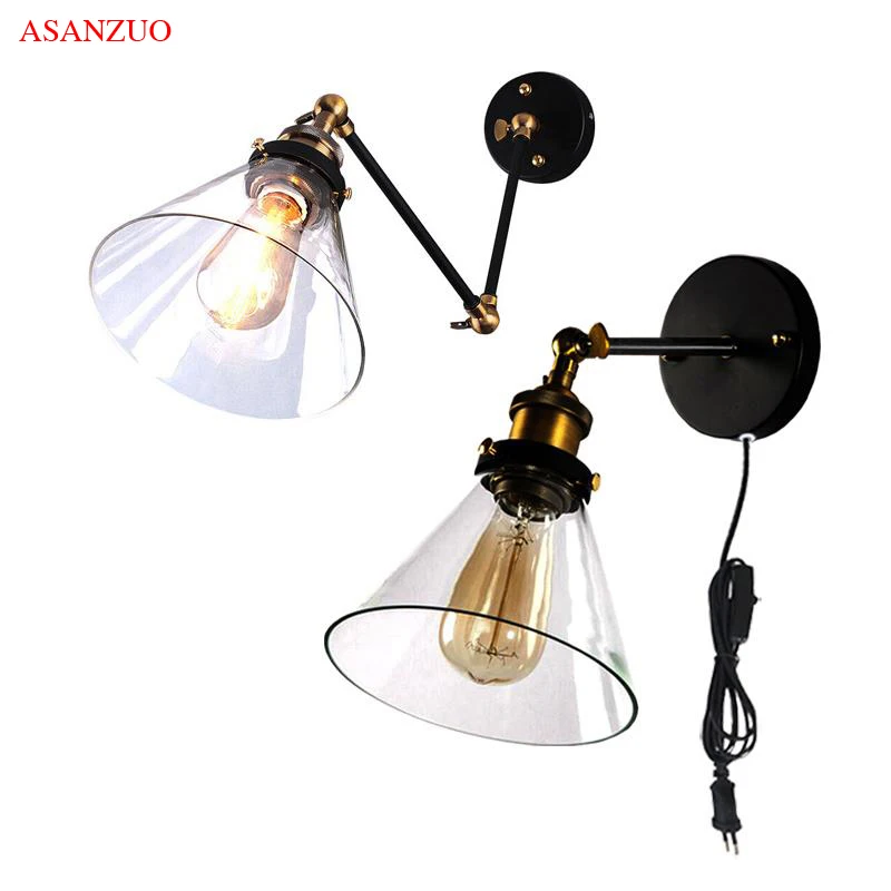 long swing arm wall light fixture edison bulb retro vintage wall lamp abajur de vidro loft estilo industrial sconce ajustavel 01