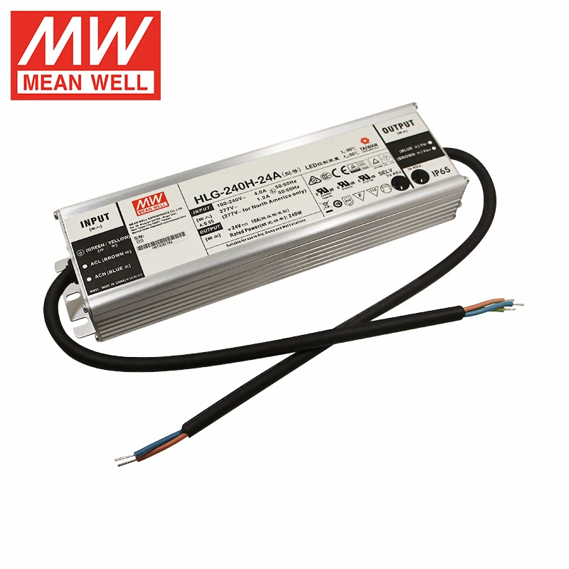 MeanWell HLG-240H-24A LED Driver IP67 240W 24V DC Single Output Adjustable Switching Power Supply for LED Strip Lighting