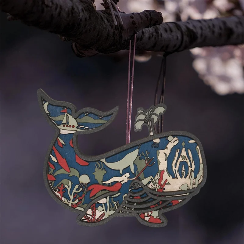 Animales de madera 3D tallados ballena arte decoración pared escultura estatuilla océano artesanía silueta ornamento arte-[Qahk]