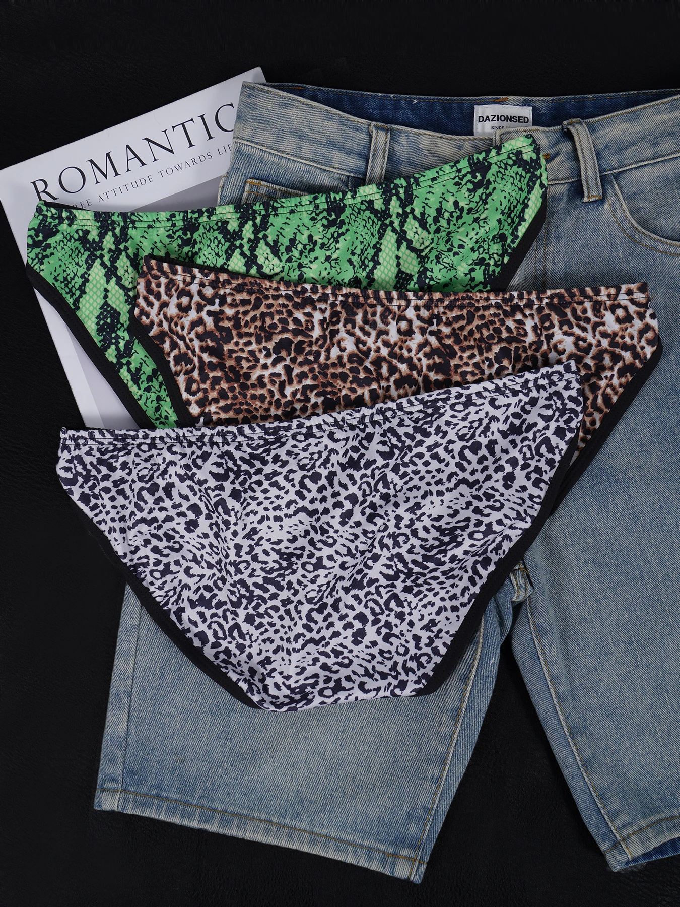 

3 PCS Men's Ice Silk Briefs U Convex Pouch Leopard/Snake Print Waistband Breathable Sexy Underwear