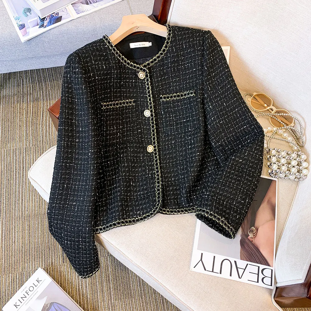 Female 2024 Autumn/Winter Fragrant Short Coat Gold Fashion Thick Tweed Jacket Women