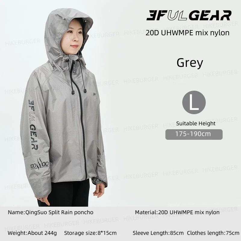 3F UL GEAR Qingsuo Regenjacke Outdoor Ultraleichter Regenponcho mit Reißverschluss Wander-Regenmantel Wasserdicht für Reisen und Bergsteigen