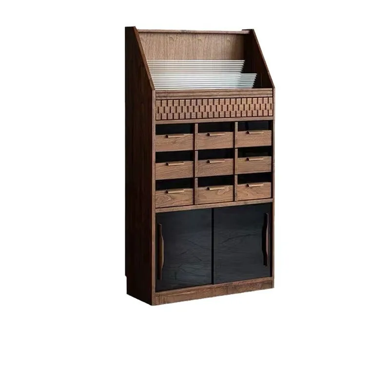 

black walnut magazine cabinet simple Japanese bookcase shelf side cabinet living room bedroom display chest cabinet