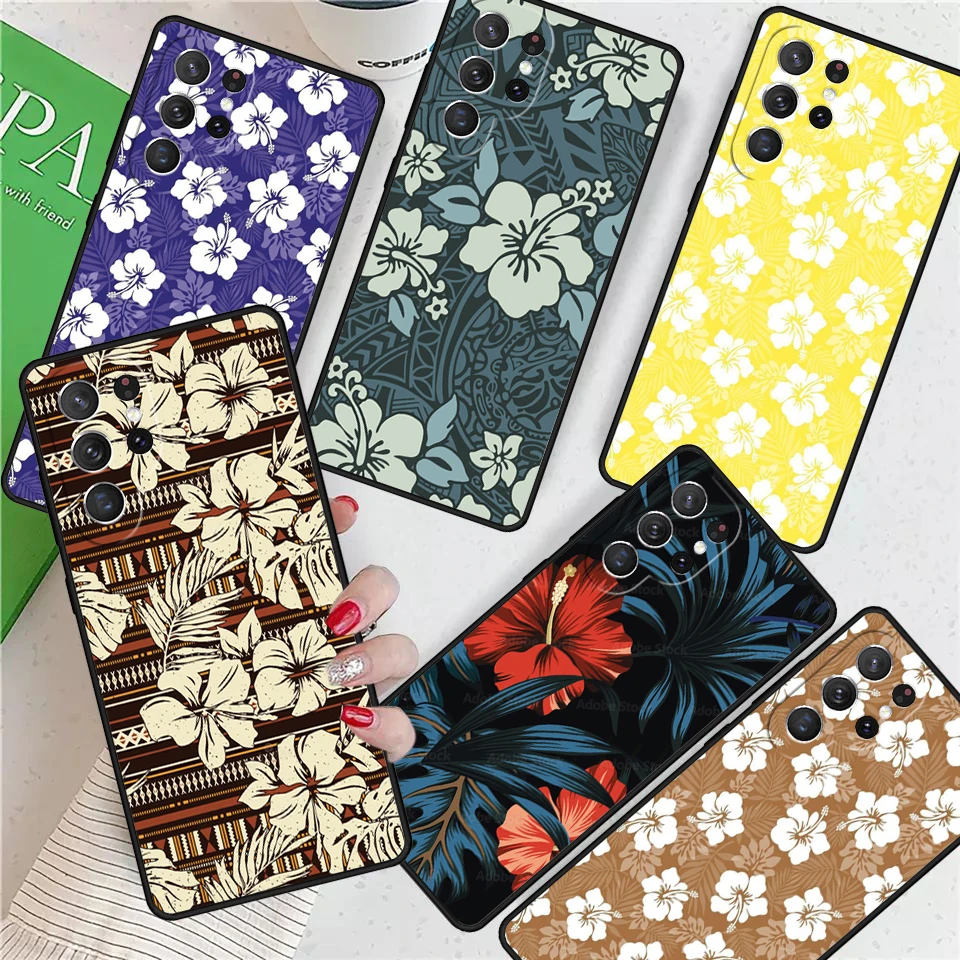 Hibiscus Retro Hawaiian Flower For Samsung Galaxy S24 Ultra S21 S22 S8 S9 S10E Note 10 20 Plus FE S23 Phone case Cover Coque