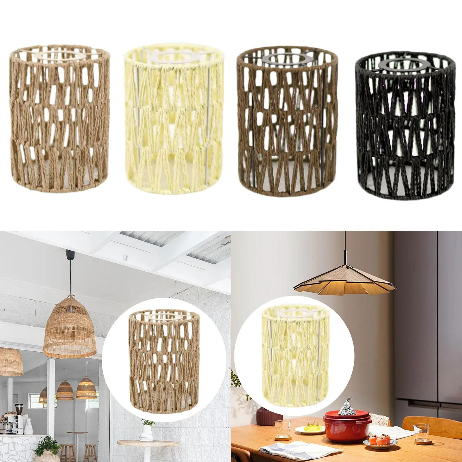 Woven Paper Rope Lamp Shade Boho Shades Replacement ,Retro Decorative Handwoven Cylinder for Home Kitchen Restaurant,