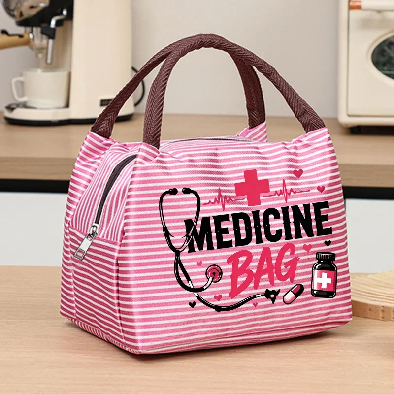 Portable Storage Tote Bag with themed Prints, Available in Multiple Striped Colors. Can Store Tablets, Medicine Bottles Tote Bag