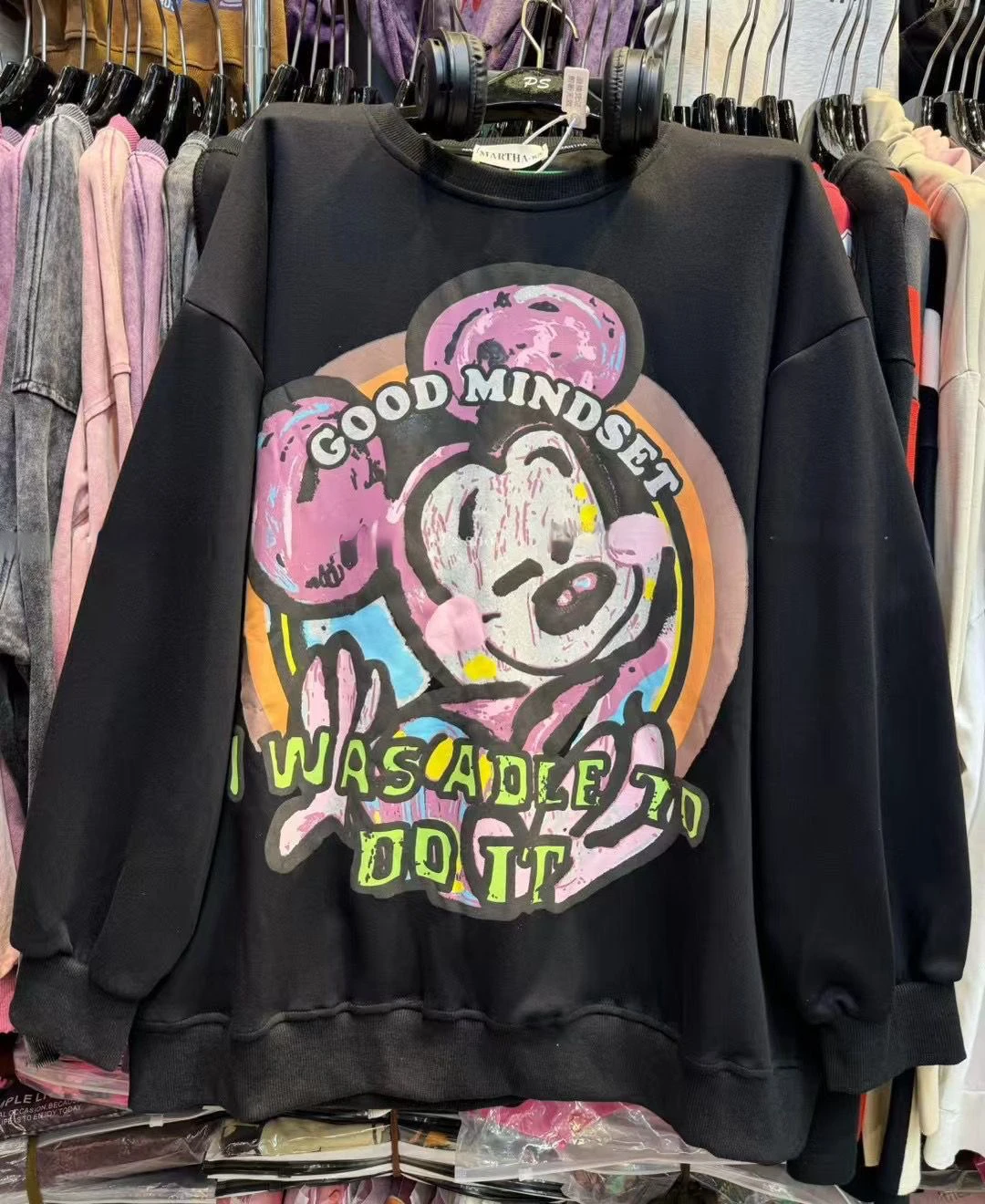 Felpa con cappuccio ampia stampata con cartoni animati di Topolino casual alla moda europea e americana con versatile maglietta in pile