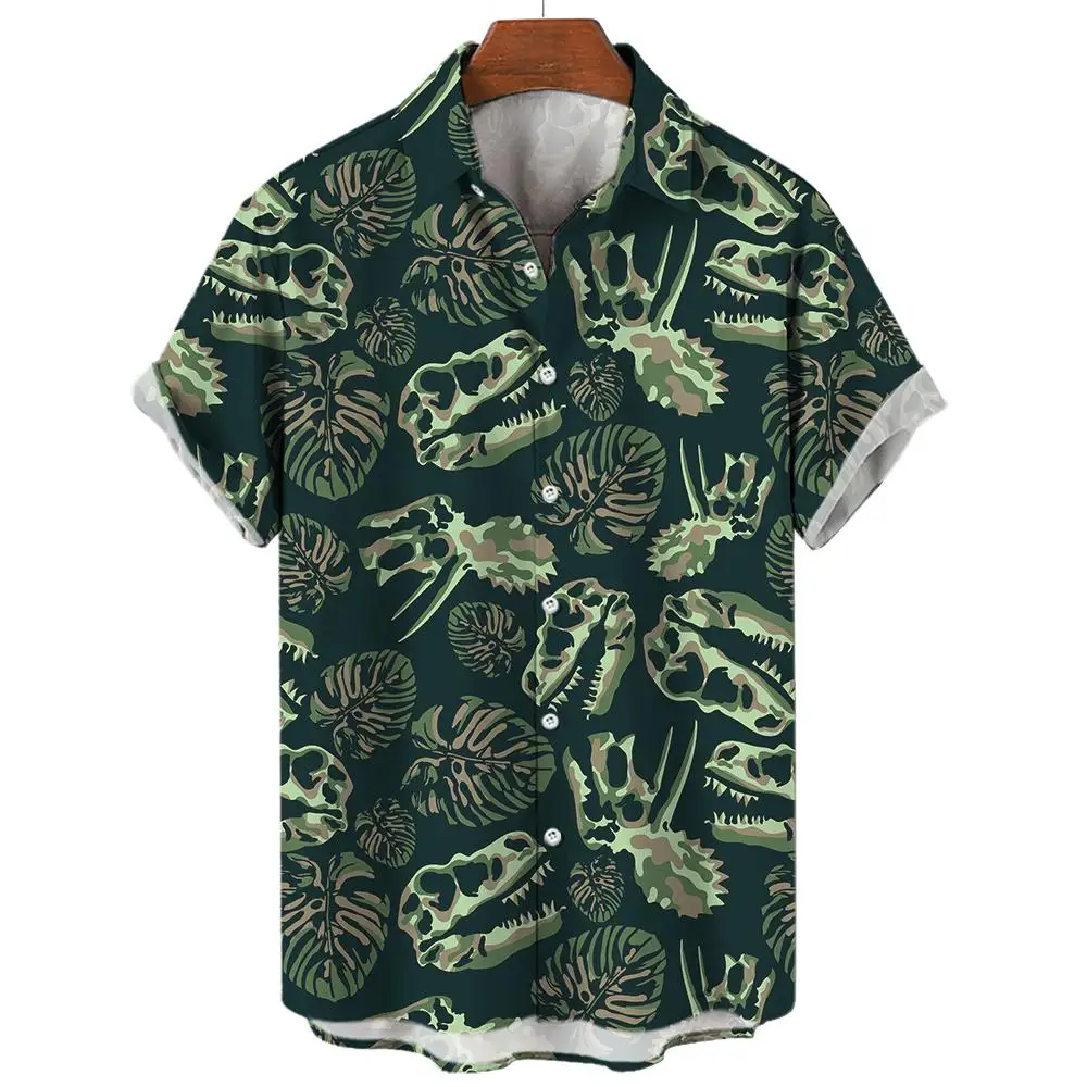 Hawaiian Shirt 3d Printed Cartoon Dinosaur Short Sleeved Shirt For Men Outdoor Casual Men\'s Clothing Oversized Streetwear 5xl