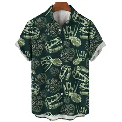 Hawaiian Shirt 3d Printed Cartoon Dinosaur Short Sleeved Shirt For Men Outdoor Casual Men's Clothing Oversized Streetwear 5xl