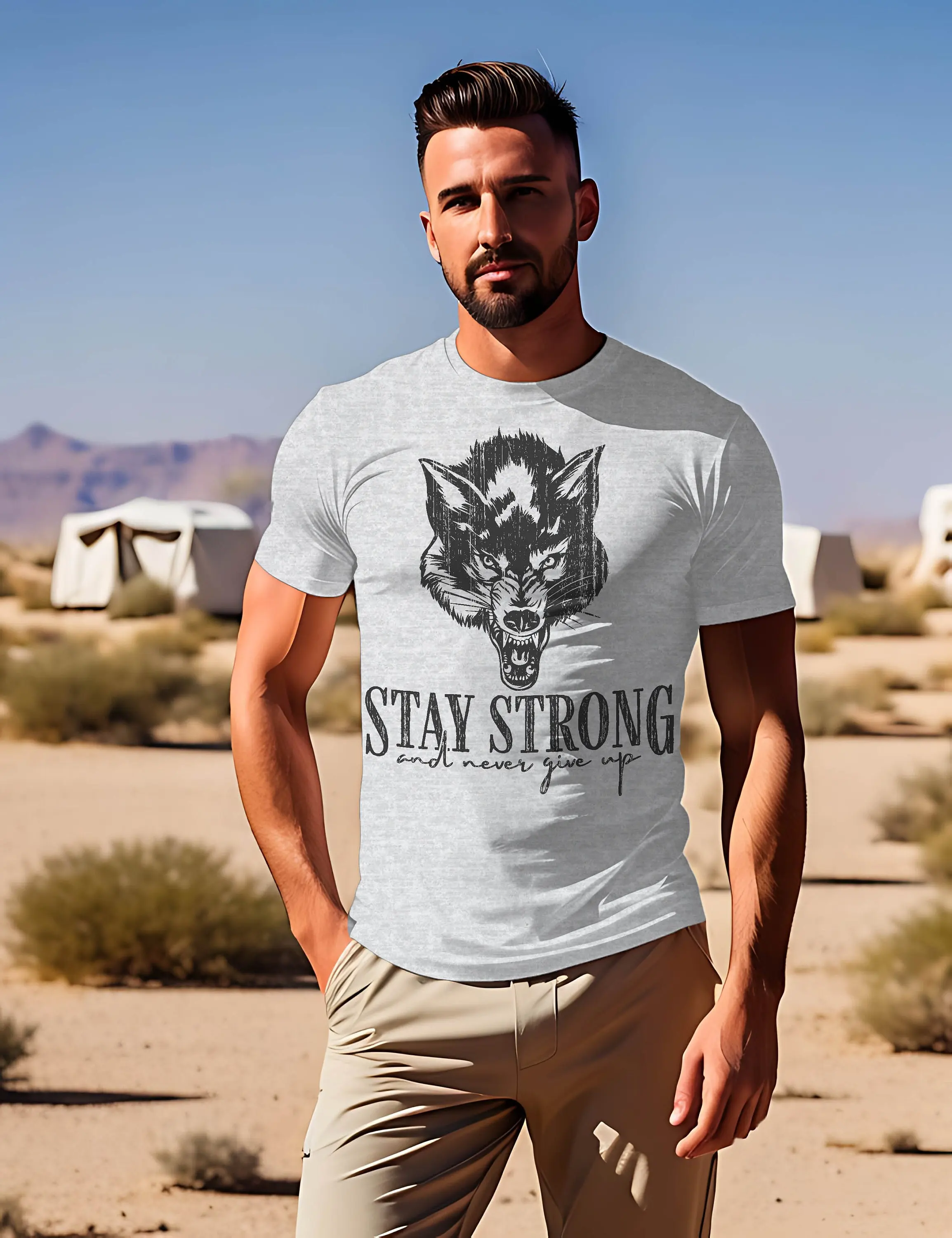 T-Shirt stark bleiben und nie aufgeben Wolf Motivation stark bleiben nicht aufgeben Kraft Motto Inspiration geschenk 394 apt2