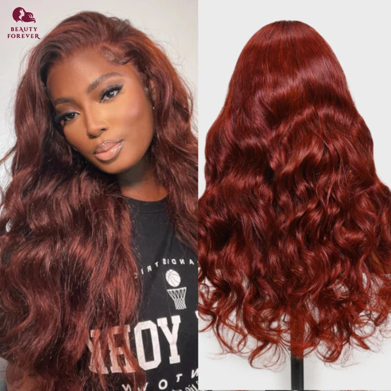 Bye Bye Knots 7x5 Glueless Wig Human Hair Ready to Wear Reddish Brown 3D Body Wave Wear and Go Pre Cut PrePlucked Lace Front Wig