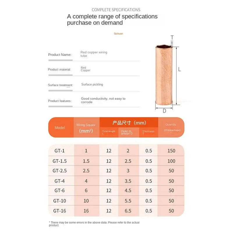 ^Arrival Copper GT Small Copper Tube Connecting Tube Wire Connector Terminal Connector Set Box