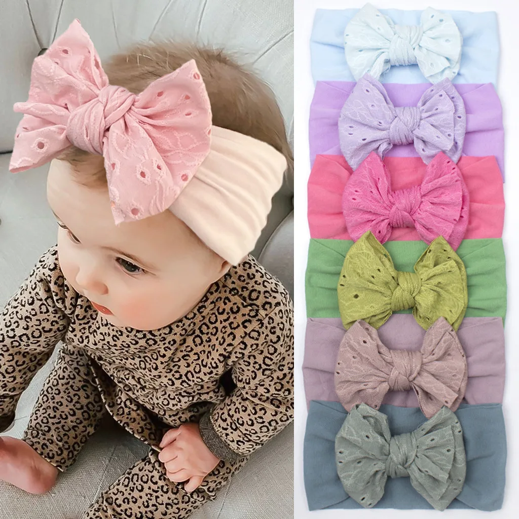 5pcs European and American New Baby Solid Color Pattern Bow Nylon Hair Band Children's Soft and Comfortable Hair Accessories