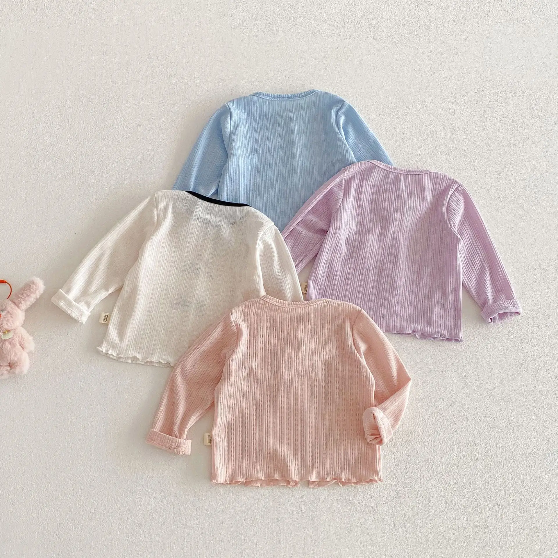 Baby Girls Bow T-shirt 2026 Spring New Korean Baby Girl's Thin Coat Bow Knitted Bottoming Shirt Tops