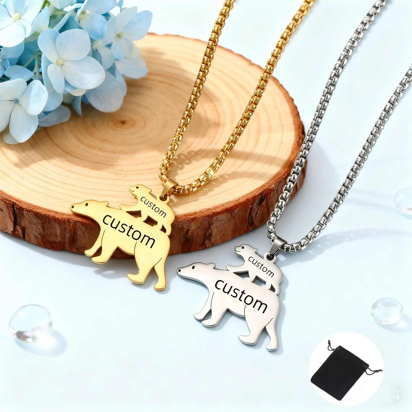 تخصيص اسم النص تاريخ حجم الدب القطبي قلادة الفولاذ المقاوم للصدأ الحيوان الدب القطبي سترة سلسلة موضة هدية عيد الأم #3
