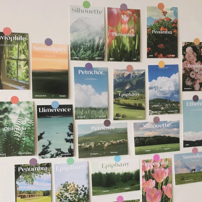 30Pcs Nordic Green Hill Pasture Nature Print Poster Stickers Landscape Postcard Home Dormitory Wall Art Background Wall Decor