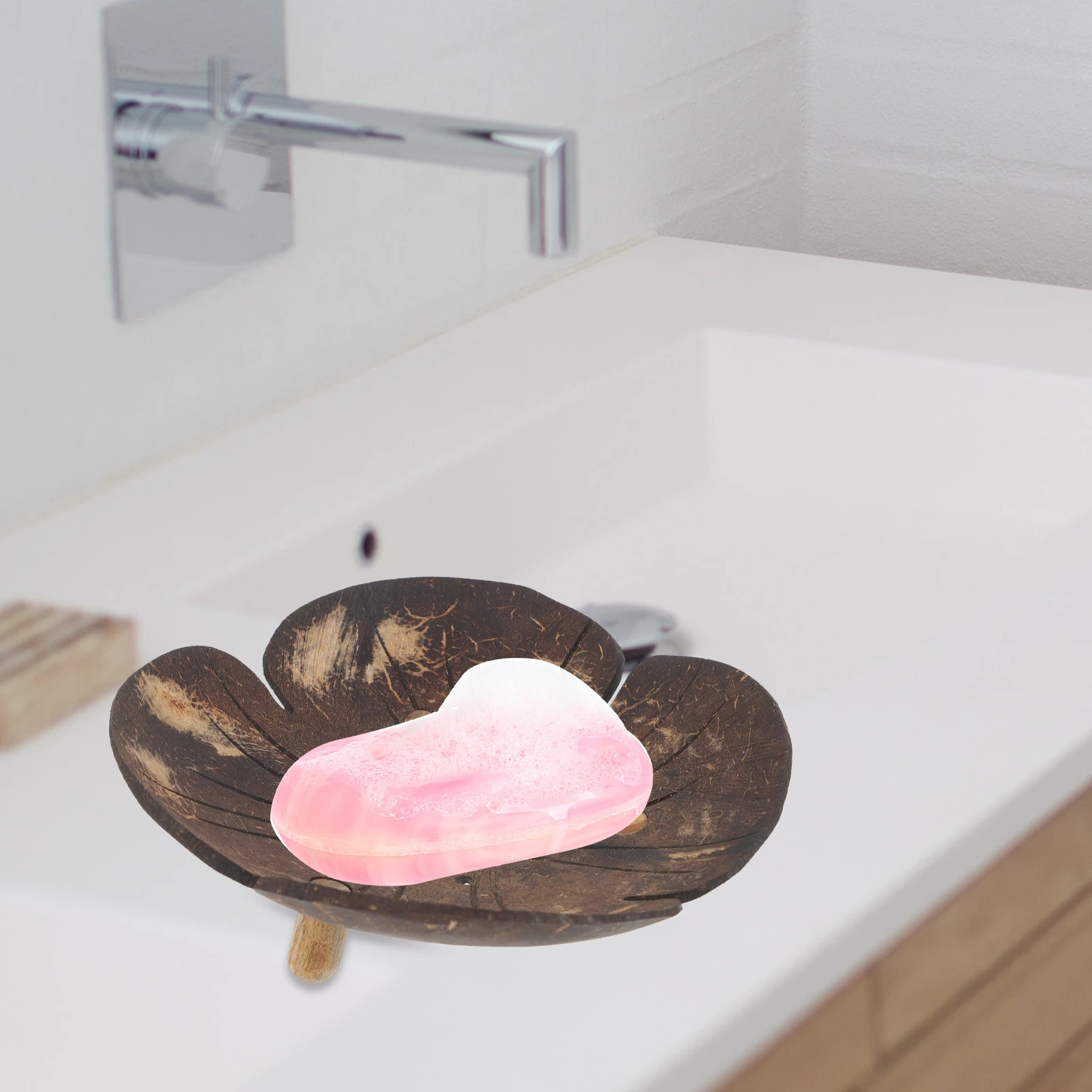 

Coconut Shell Soap Dish Holder Tray for Bathroom Kitchen Shower Bar Dishes Drain Hole Dry Fast Extend Life Wooden Style