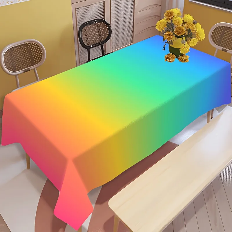 1 Stück Regenbogen-Farbverlauf-Tischdecke, ein Must-Have für modische Heimdekoration, rechteckige Tischdecke aus bedrucktem Polyester