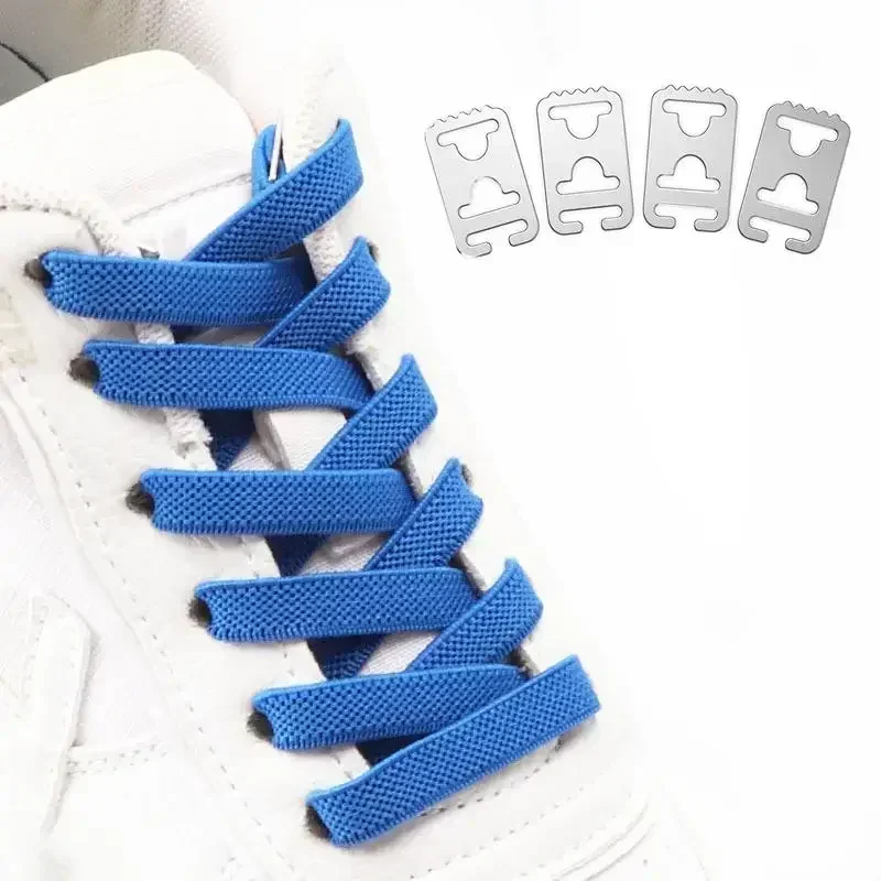 Elastische, flache Schuhbänder ohne Schnürsenkel mit Metallschnallen, Ersatz-Schnürsenkel für Erwachsene, Kinder, Sneaker und Freizeitschuhe – Detail 1