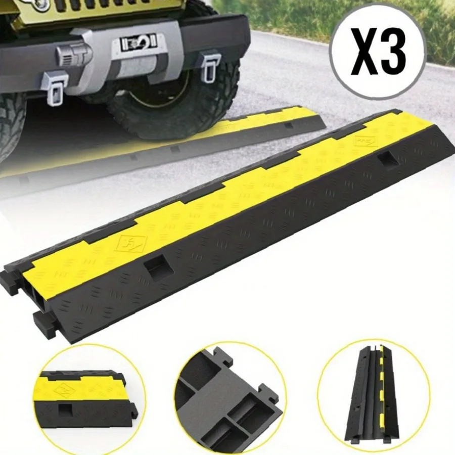 

3Pack DualGroove HeavyDuty Rubber Cable Protection Ramps 11 000 LBS SingleAxle Load Capacity Industrial Commercial Driveway Cab