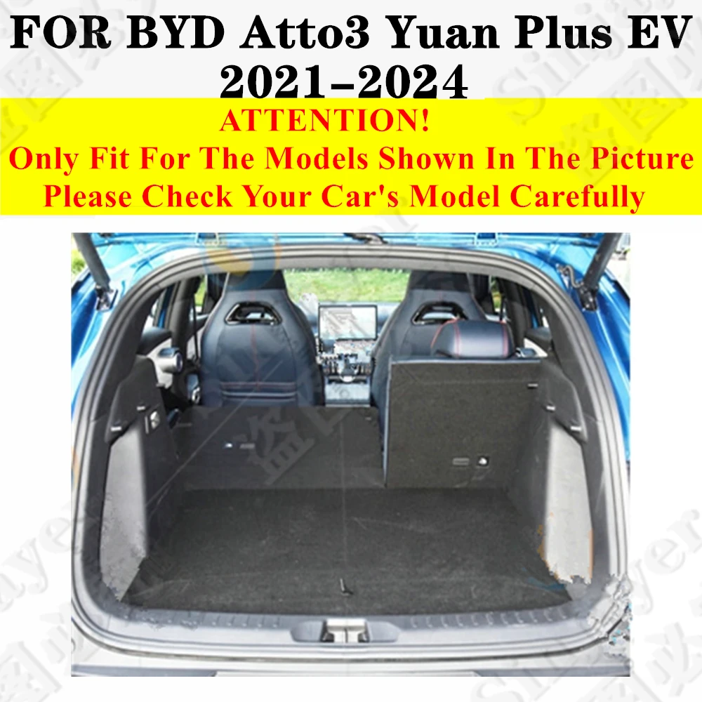 Car Trunk Mat For BYD Atto 3 Yuan Plus EV 2024 2023 2022 2021 Flat Side Rear Cargo Carpet Liner Cover Tail Boot Pad Accessories