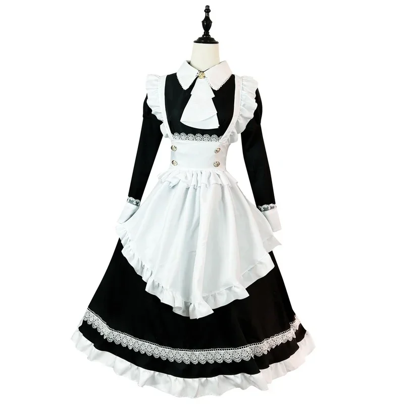 Fato de empregada Lolita para dramatização, aristocrático britânico, vestido de manga comprida, plus size, roupas pretas e brancas, lingerie anime, roupas de festa