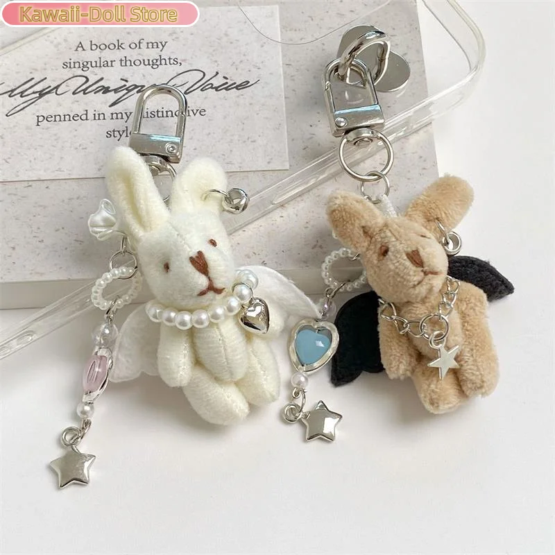 Doux Punk ange lapin en peluche porte-clés pendentif téléphone chaîne sac à dos charme mode à la mode femmes sac suspendu Couple accessoire cadeau