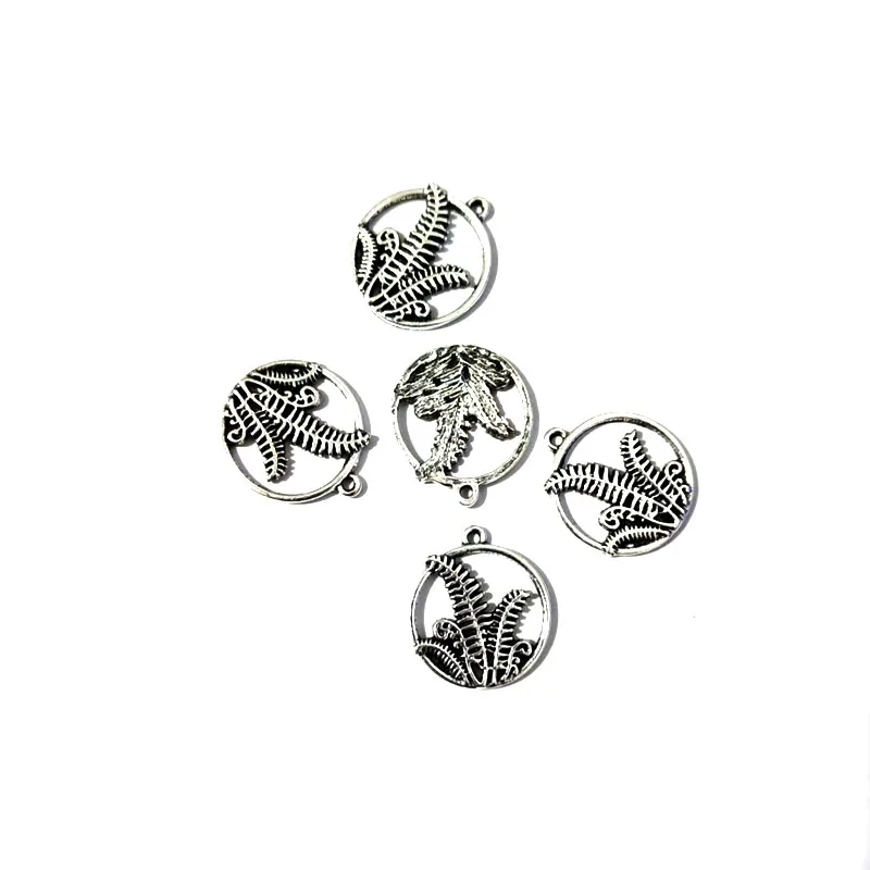 5pcs ancient silver color cute ferns mountain forest charms for women DIY