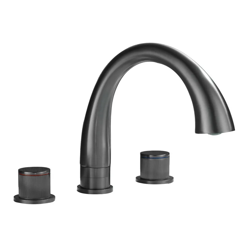 

basin faucet, bathtub cylinder edge split three-piece set, double control gun gray washbasin, hot and cold faucet