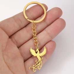 Dawapara Mythology Bird Phoenix Keychain Mytical Animal Protection Strength Symbol Totem Keyring Stainless Steel Jewelry